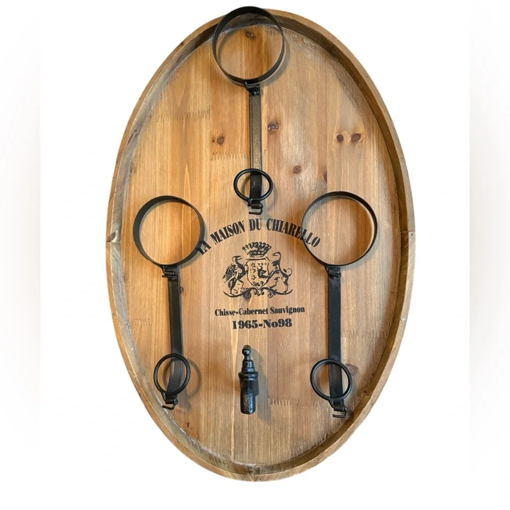 Wall Hanging Wine Rack Rustic Metal Wood Holder Home Bar Decor Farmhouse